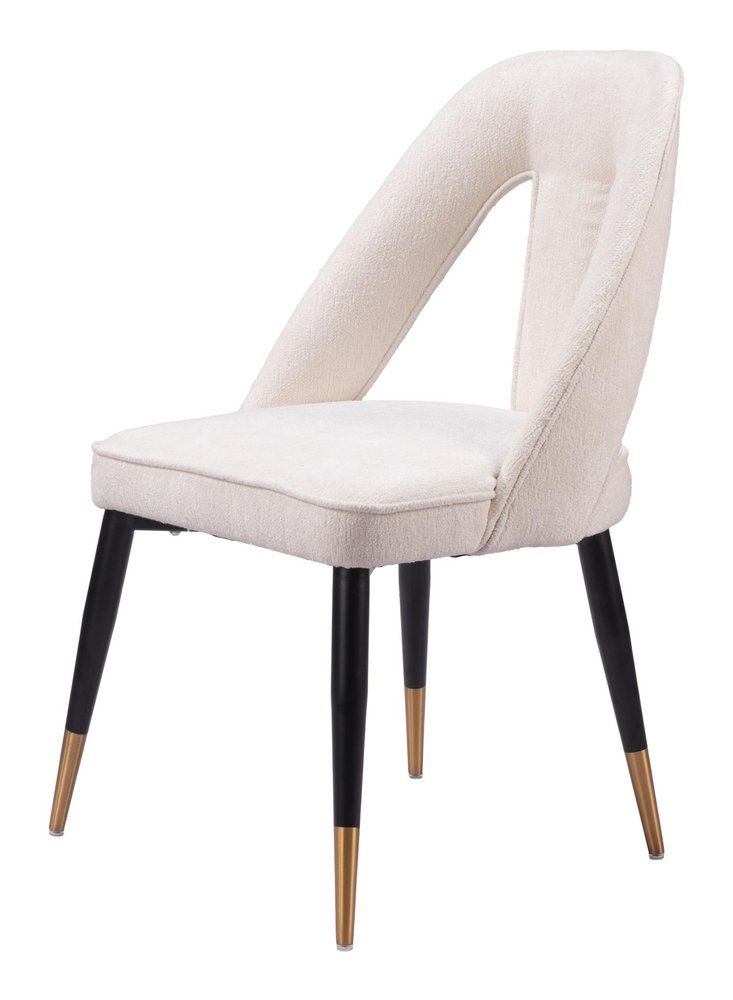 Ivory Black And Gold Faux Shearling And Wood And Steel Open Back Dining Side Chair HomeRoots