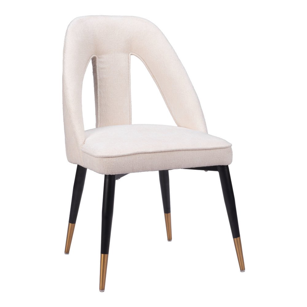 Ivory Black And Gold Faux Shearling And Wood And Steel Open Back Dining Side Chair HomeRoots