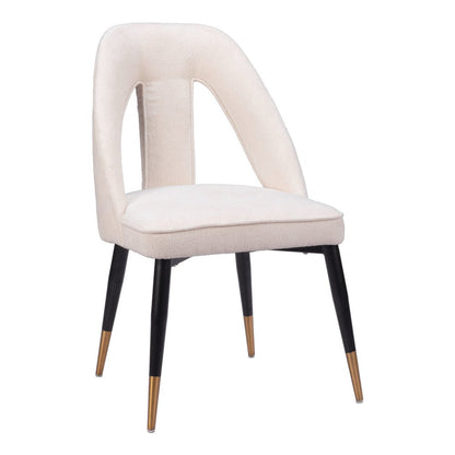 Ivory Black And Gold Faux Shearling And Wood And Steel Open Back Dining Side Chair HomeRoots