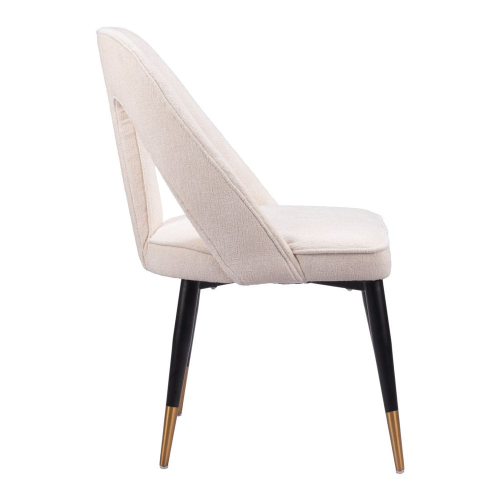 Ivory Black And Gold Faux Shearling And Wood And Steel Open Back Dining Side Chair HomeRoots