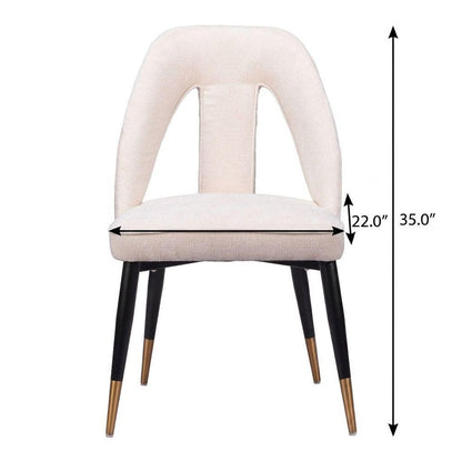 Ivory Black And Gold Faux Shearling And Wood And Steel Open Back Dining Side Chair HomeRoots