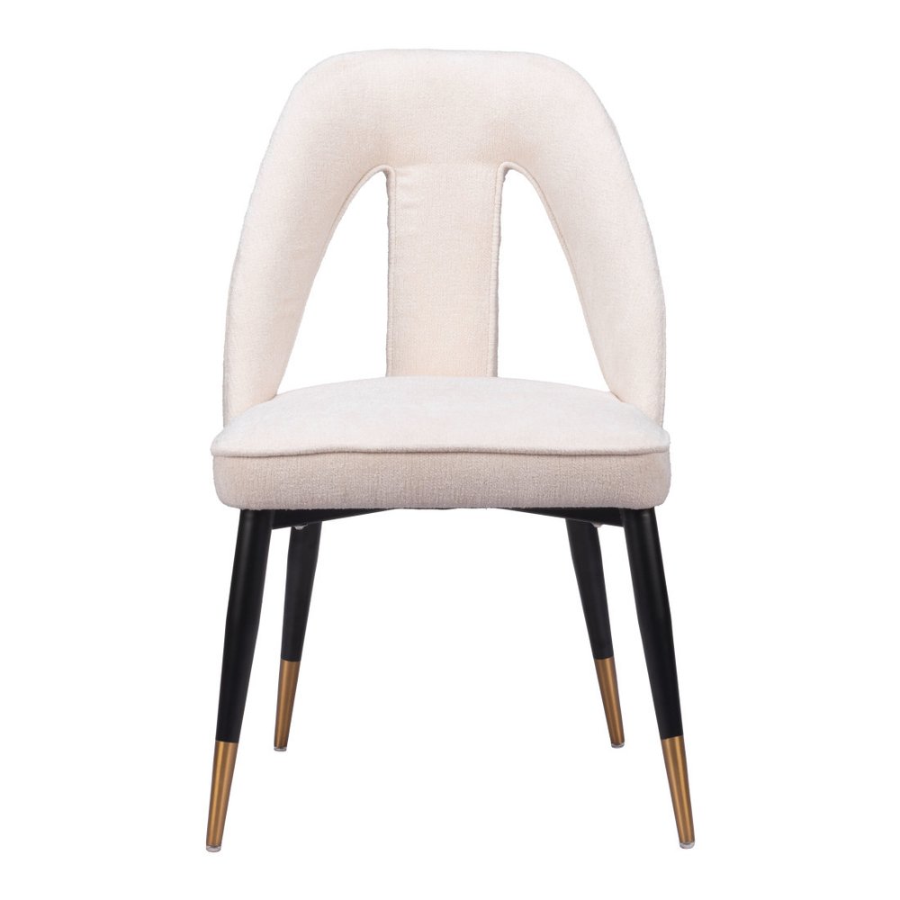 Ivory Black And Gold Faux Shearling And Wood And Steel Open Back Dining Side Chair — view 3