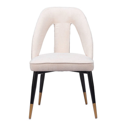 Ivory Black And Gold Faux Shearling And Wood And Steel Open Back Dining Side Chair HomeRoots