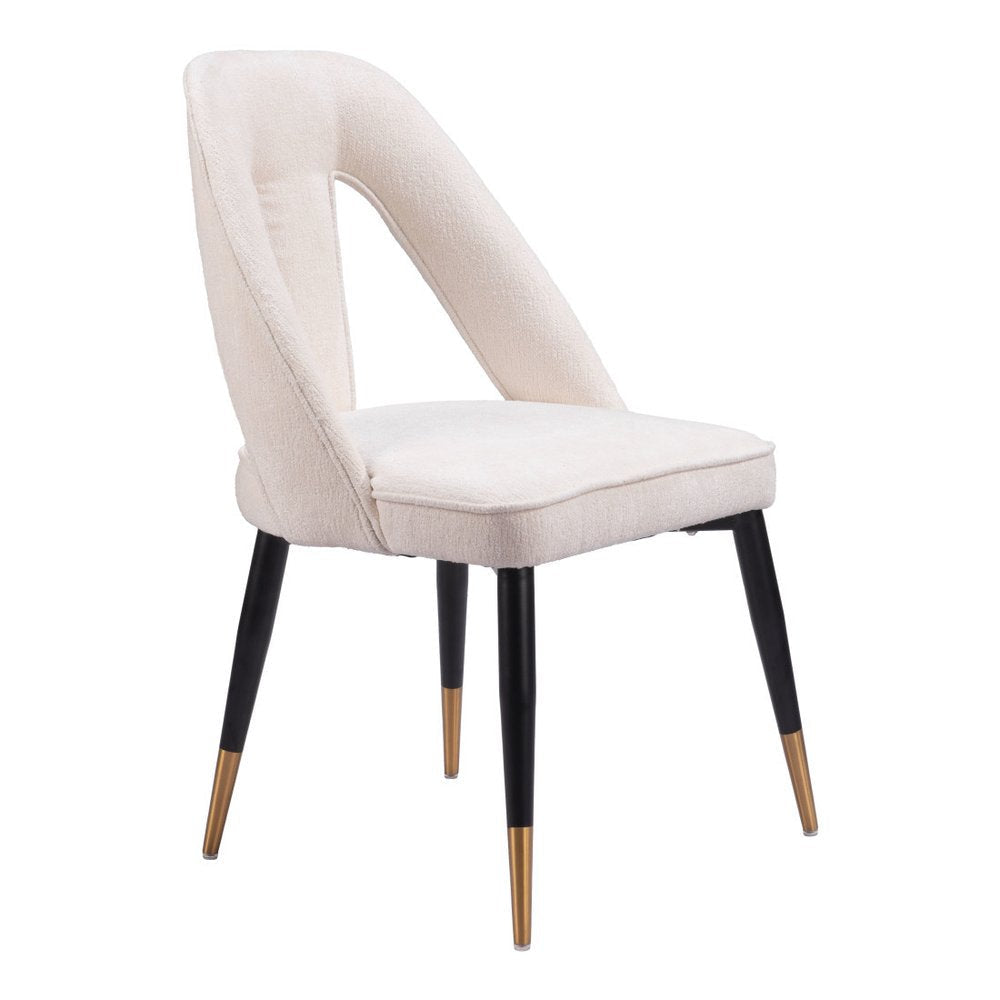 Ivory Black And Gold Faux Shearling And Wood And Steel Open Back Dining Side Chair HomeRoots