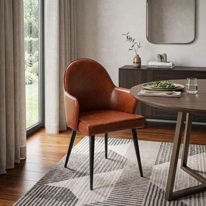 Gray And Black Faux Leather And Steel Dining Arm Chair HomeRoots