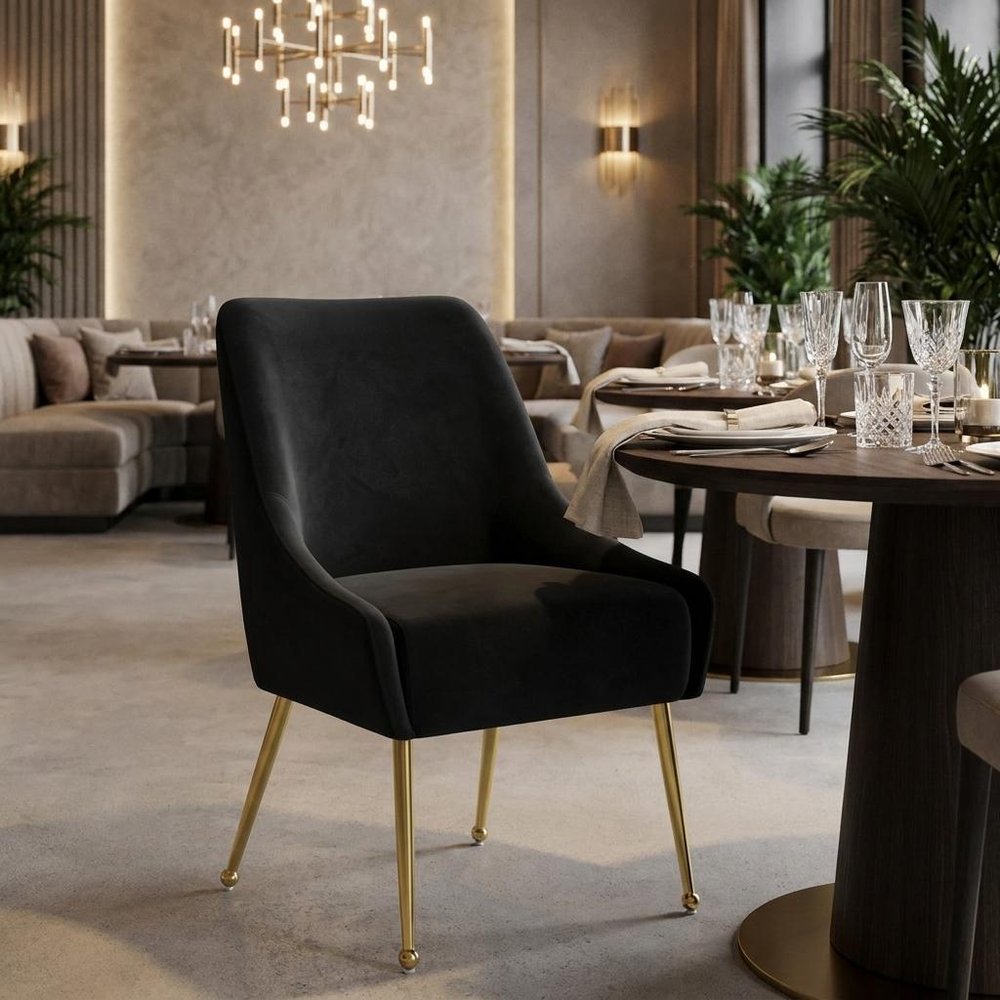 Black And Gold Velvet And Steel Dining Arm Chair — view 1