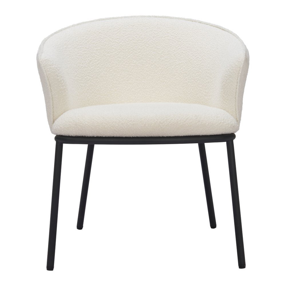 Ivory And Black Faux Shearling And Wood And Steel Dining Arm Chair HomeRoots