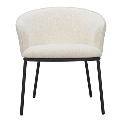 Ivory And Black Faux Shearling And Wood And Steel Dining Arm Chair HomeRoots