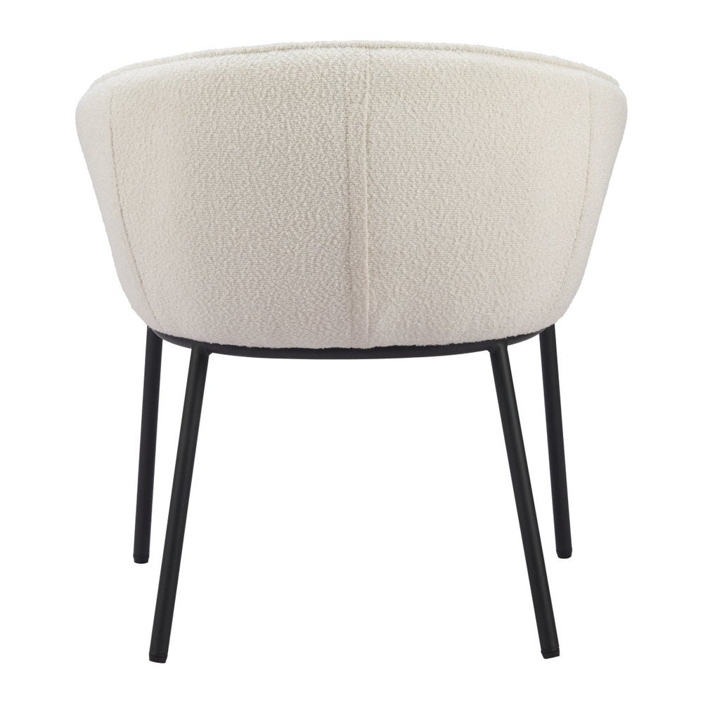 Ivory And Black Faux Shearling And Wood And Steel Dining Arm Chair — view 4
