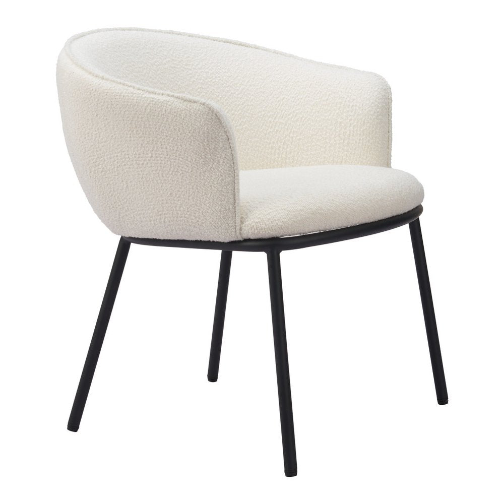 Ivory And Black Faux Shearling And Wood And Steel Dining Arm Chair HomeRoots