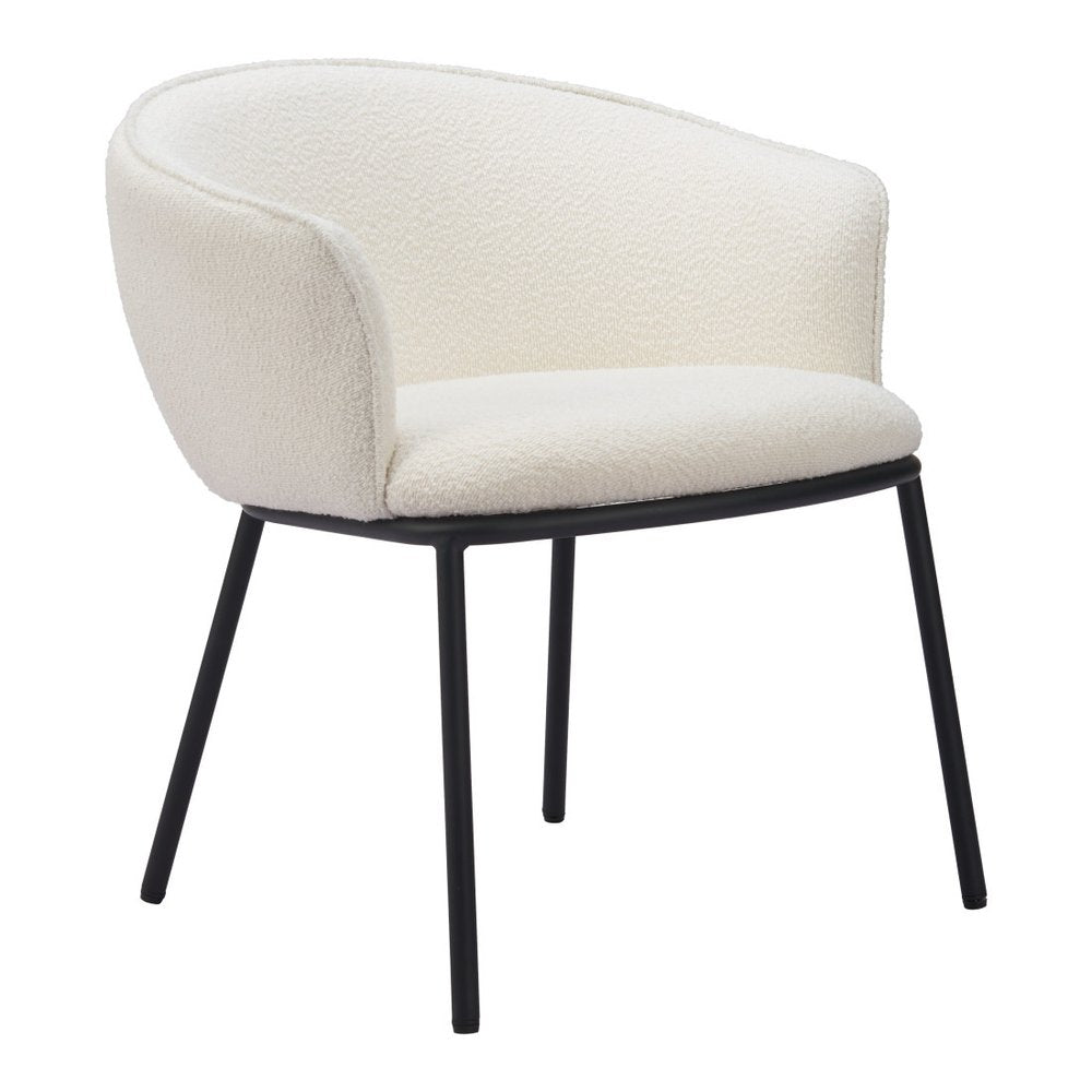 Ivory And Black Faux Shearling And Wood And Steel Dining Arm Chair — view 6
