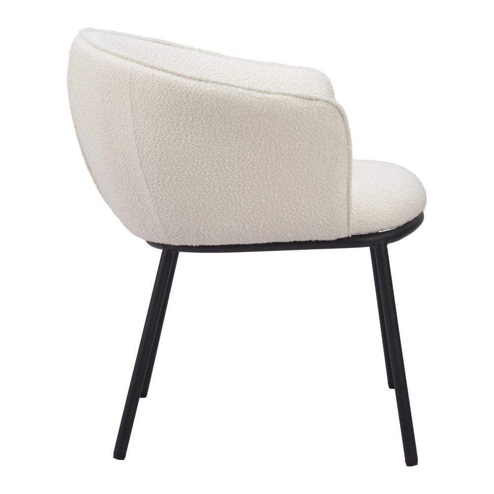 Ivory And Black Faux Shearling And Wood And Steel Dining Arm Chair — view 2