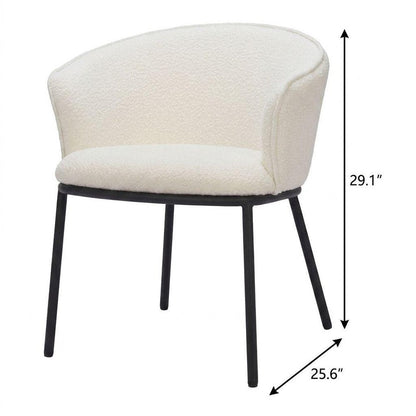 Ivory And Black Faux Shearling And Wood And Steel Dining Arm Chair HomeRoots