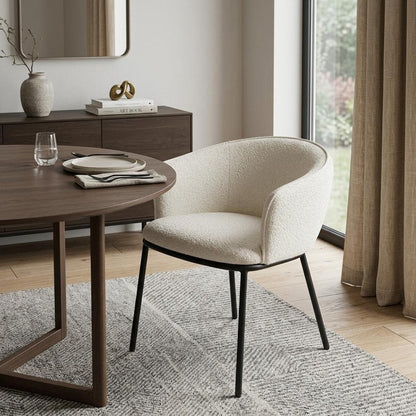 Ivory And Black Faux Shearling And Wood And Steel Dining Arm Chair HomeRoots