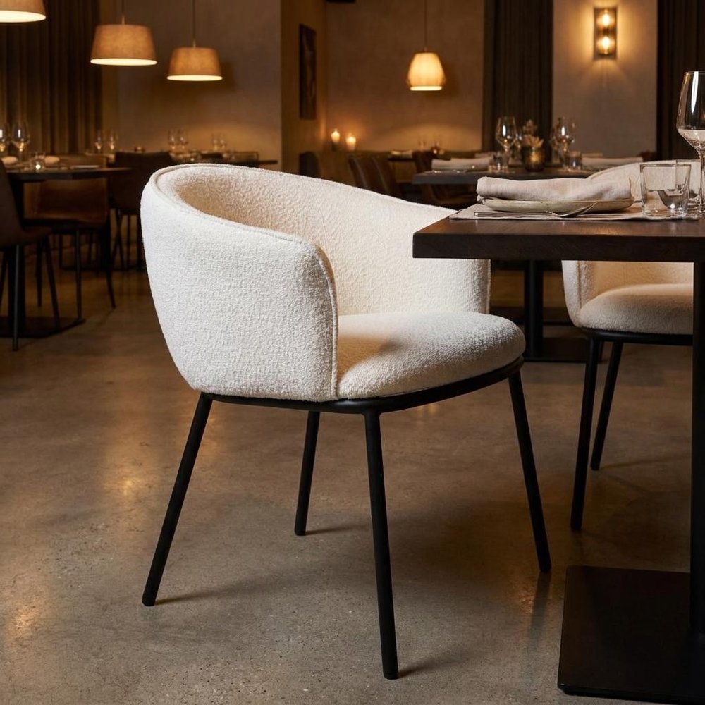 Ivory And Black Faux Shearling And Wood And Steel Dining Arm Chair — view 11