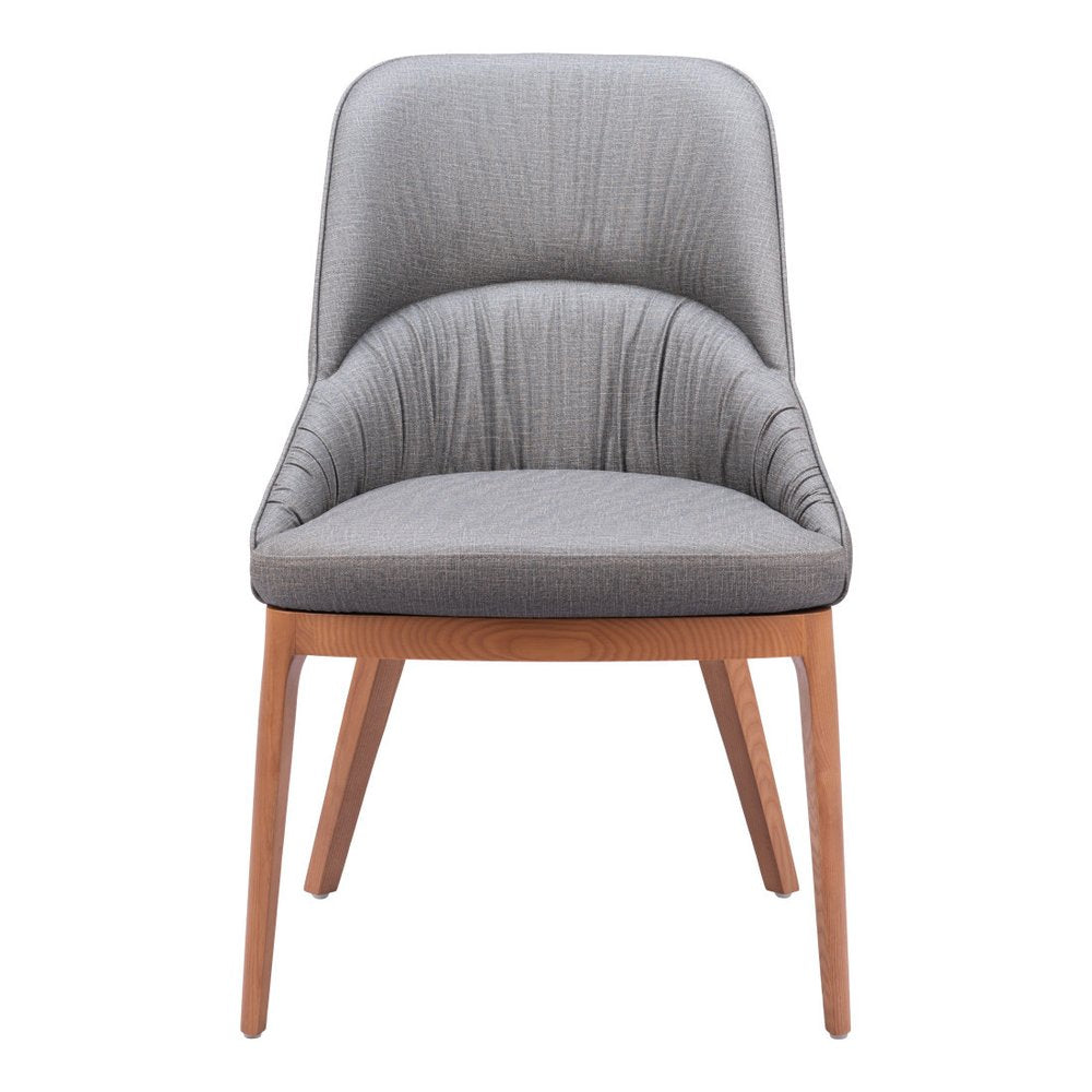 Set of Two Slate Gray And Natural Faux Leather And Steel Dining Side Chairs HomeRoots