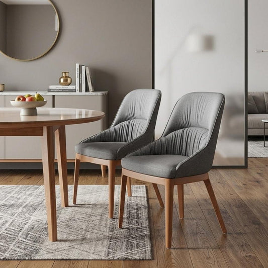 Set of Two Slate Gray And Natural Faux Leather And Steel Dining Side Chairs