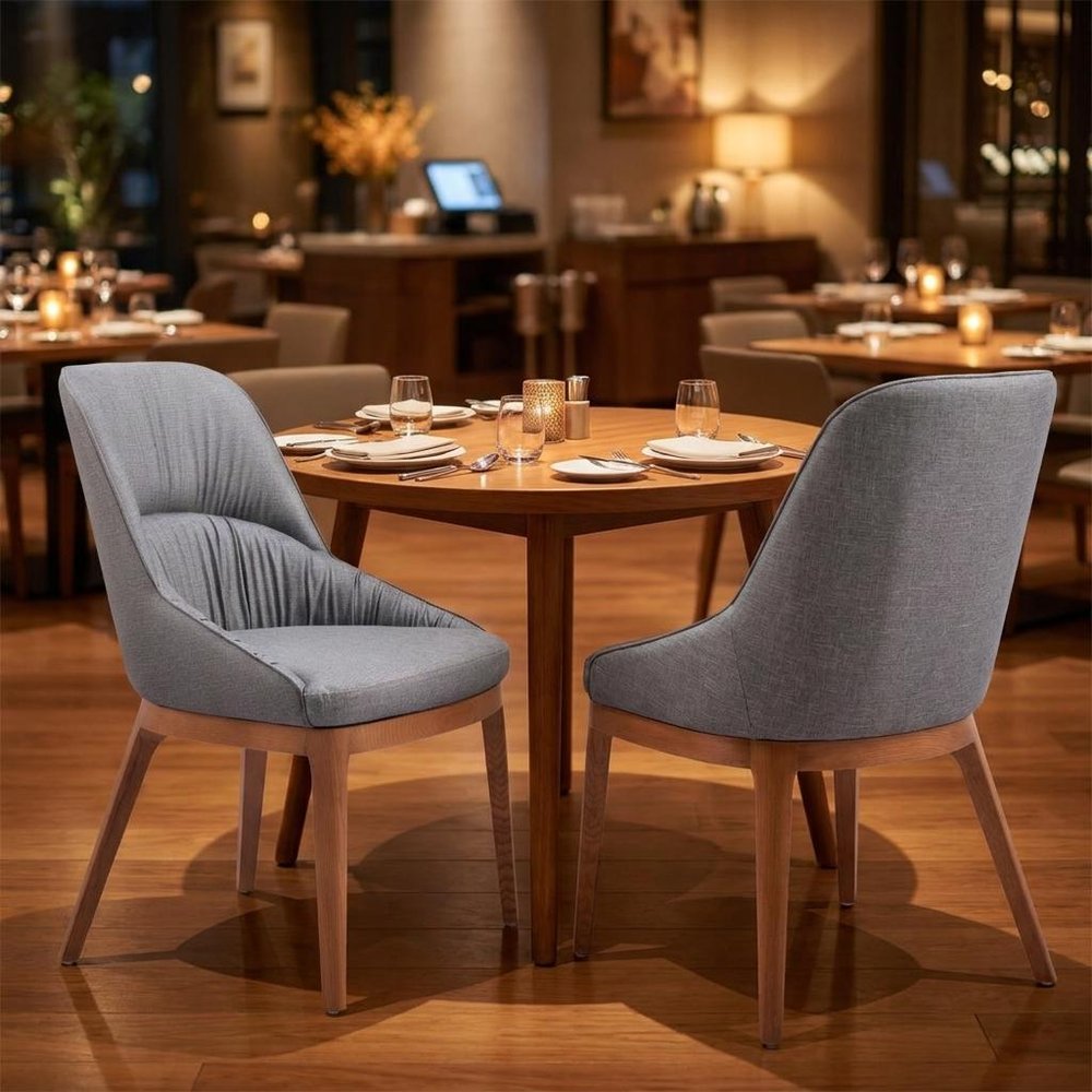 Set of Two Slate Gray And Natural Faux Leather And Steel Dining Side Chairs HomeRoots