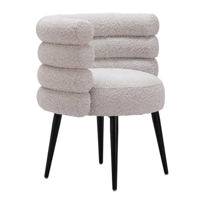 Gray And Black Faux Shearling And Wood And Steel Dining Arm Chair HomeRoots