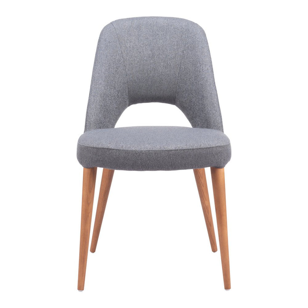 Set of Two Gray And Brown Fabric And Solid Wood Partially Open Back Dining Side Chairs — view 3