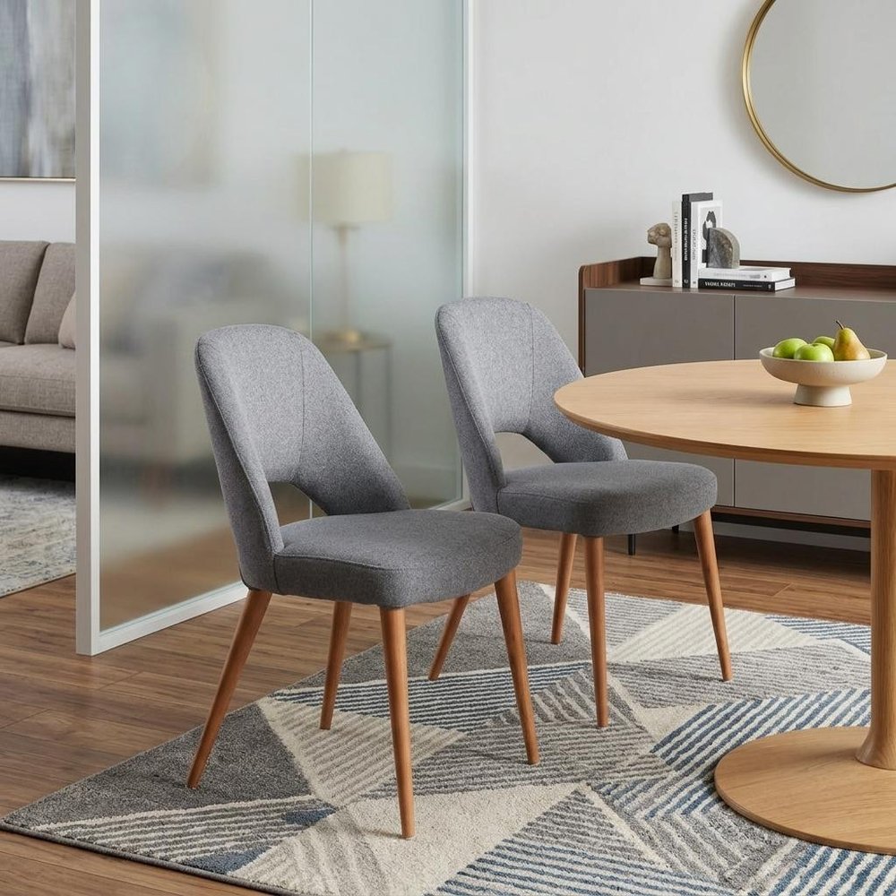 Set of Two Gray And Brown Fabric And Solid Wood Partially Open Back Dining Side Chairs — view 2