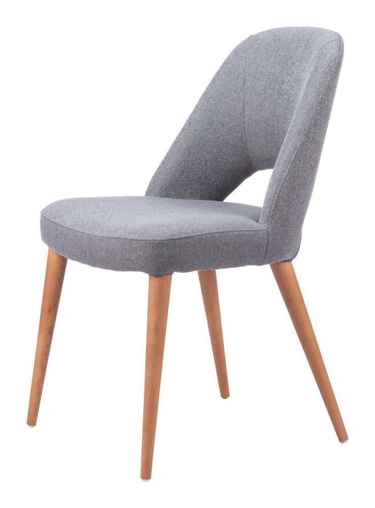 Set of Two Gray And Brown Fabric And Solid Wood Partially Open Back Dining Side Chairs — view 9