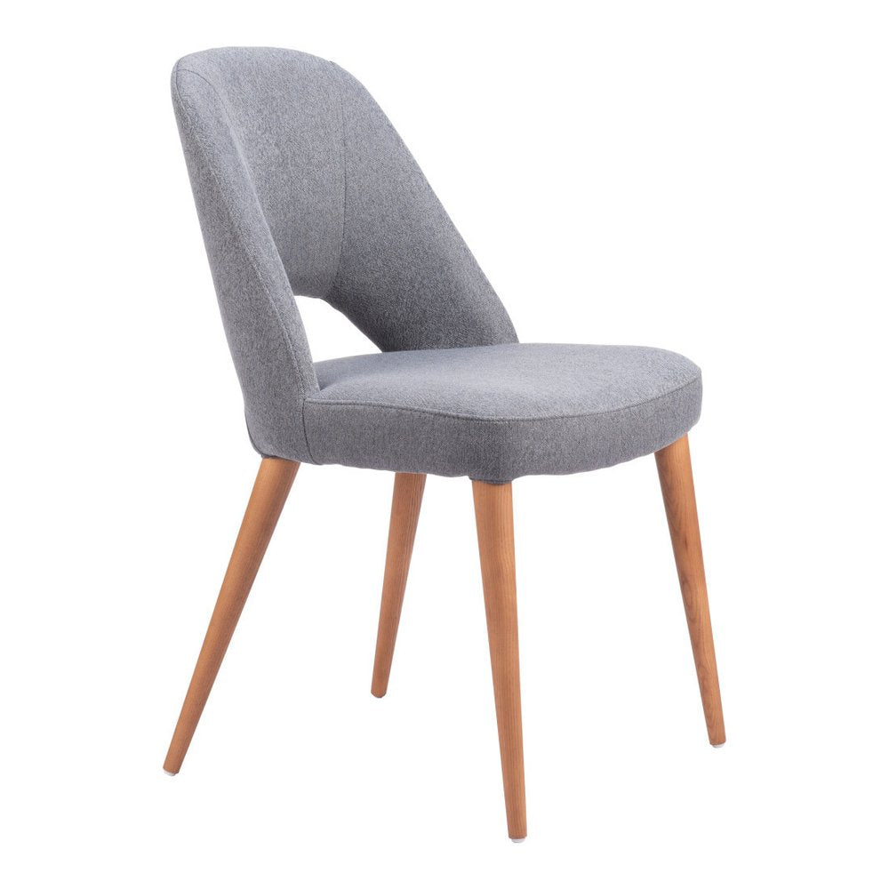 Set of Two Gray And Brown Fabric And Solid Wood Partially Open Back Dining Side Chairs HomeRoots