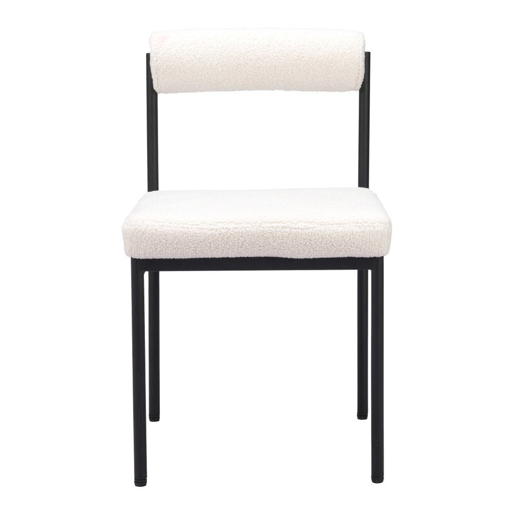 Ivory And Black Faux Shearling And Wood And Steel Open Back Dining Side Chair HomeRoots
