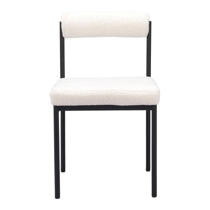 Ivory And Black Faux Shearling And Wood And Steel Open Back Dining Side Chair HomeRoots