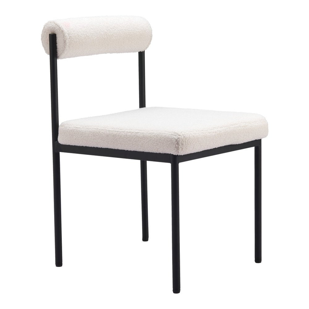 Ivory And Black Faux Shearling And Wood And Steel Open Back Dining Side Chair HomeRoots