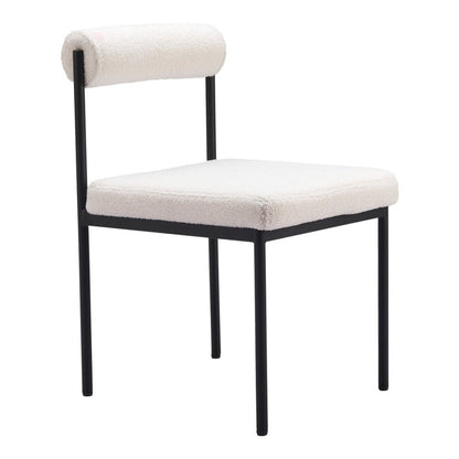 Ivory And Black Faux Shearling And Wood And Steel Open Back Dining Side Chair HomeRoots