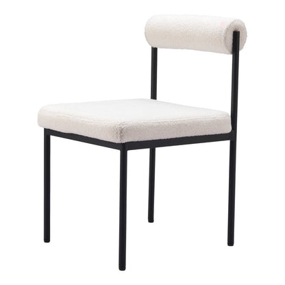 Ivory And Black Faux Shearling And Wood And Steel Open Back Dining Side Chair HomeRoots