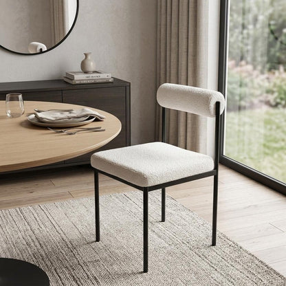 Ivory And Black Faux Shearling And Wood And Steel Open Back Dining Side Chair HomeRoots