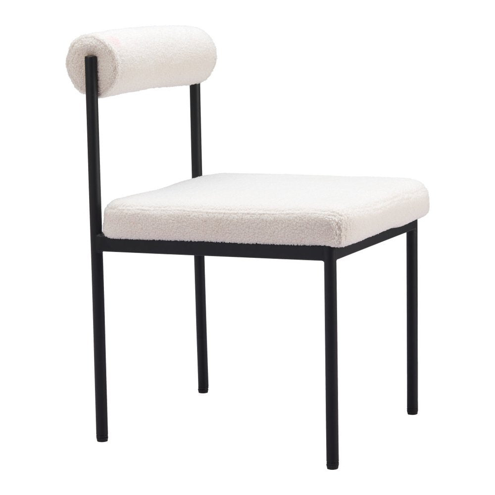 Ivory And Black Faux Shearling And Wood And Steel Open Back Dining Side Chair — view 5