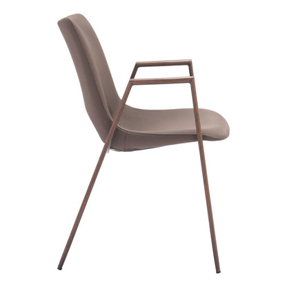 Set of Two Gray And Brown Upholstered Faux Leather Open Back Dining Arm Chairs HomeRoots