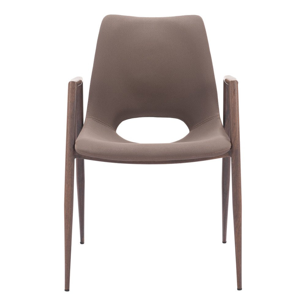 Set of Two Gray And Brown Upholstered Faux Leather Open Back Dining Arm Chairs HomeRoots