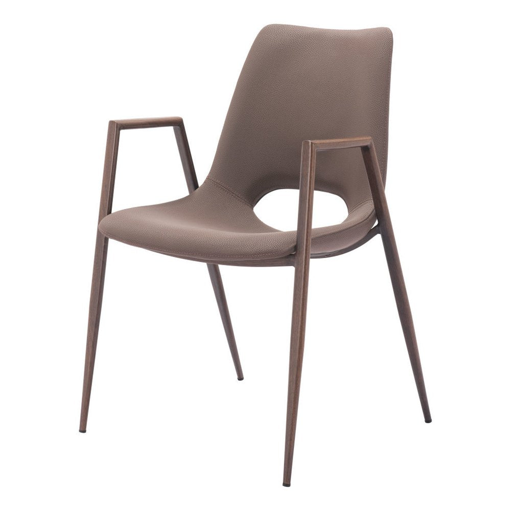 Set of Two Gray And Brown Upholstered Faux Leather Open Back Dining Arm Chairs — view 17