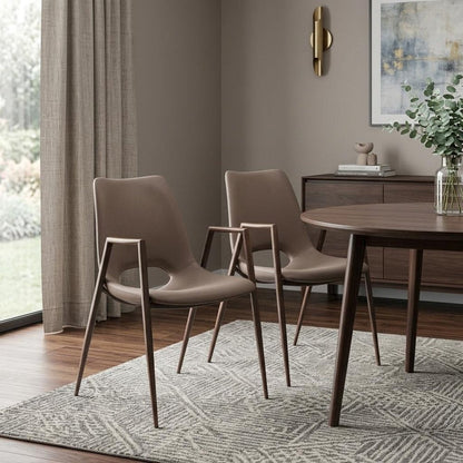Set of Two Gray And Brown Upholstered Faux Leather Open Back Dining Arm Chairs HomeRoots