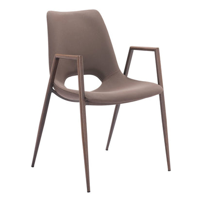 Set of Two Gray And Brown Upholstered Faux Leather Open Back Dining Arm Chairs HomeRoots