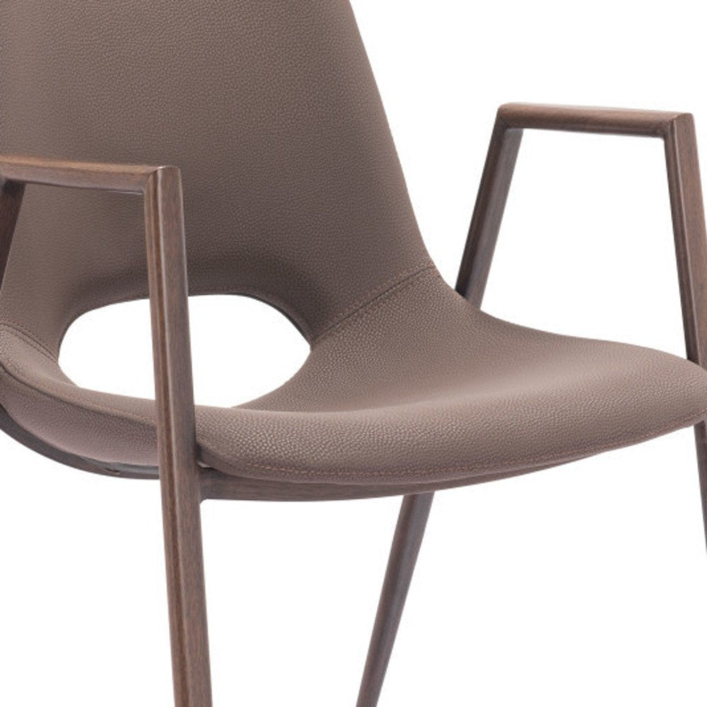 Set of Two Gray And Brown Upholstered Faux Leather Open Back Dining Arm Chairs HomeRoots