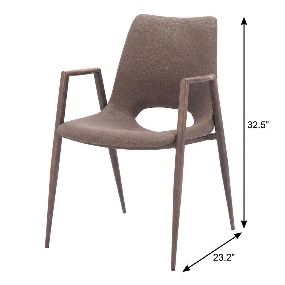 Set of Two Gray And Brown Upholstered Faux Leather Open Back Dining Arm Chairs — view 19