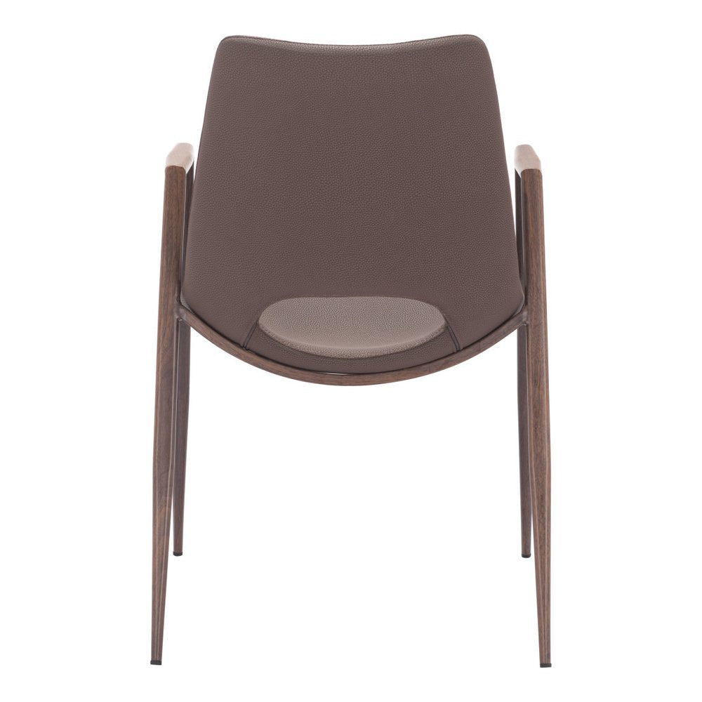 Set of Two Gray And Brown Upholstered Faux Leather Open Back Dining Arm Chairs — view 15
