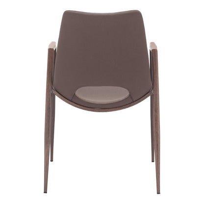 Set of Two Gray And Brown Upholstered Faux Leather Open Back Dining Arm Chairs HomeRoots