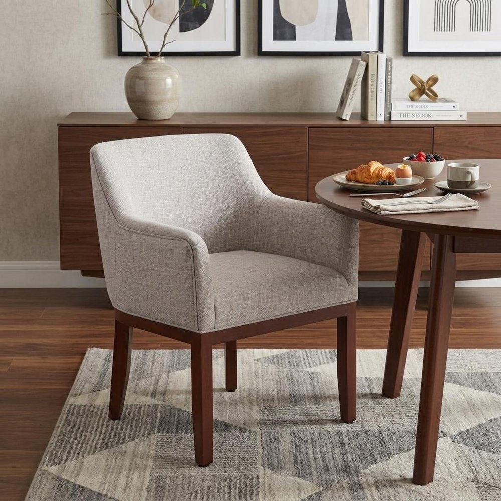 Gray And Brown Upholstery And Wood Dining Arm Chair HomeRoots