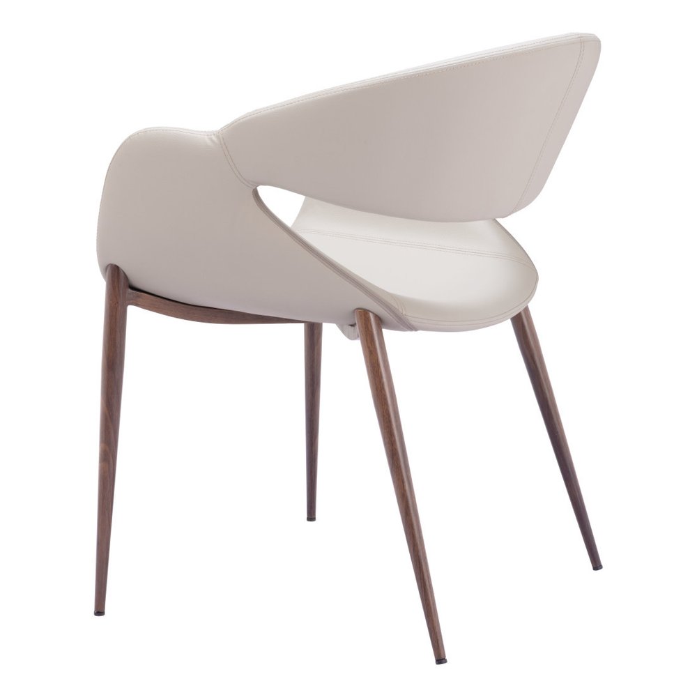 Set of Two Beige and Brown Upholstered Faux Leather Open Back Dining Arm Chairs HomeRoots