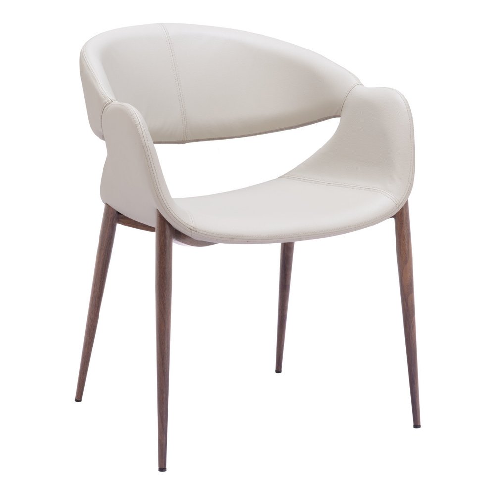 Set of Two Beige and Brown Upholstered Faux Leather Open Back Dining Arm Chairs HomeRoots