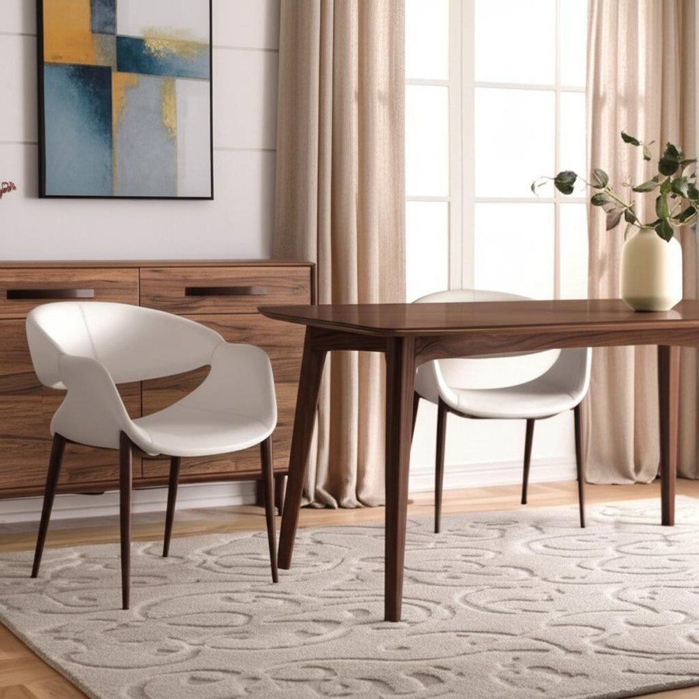Set of Two Beige and Brown Upholstered Faux Leather Open Back Dining Arm Chairs HomeRoots