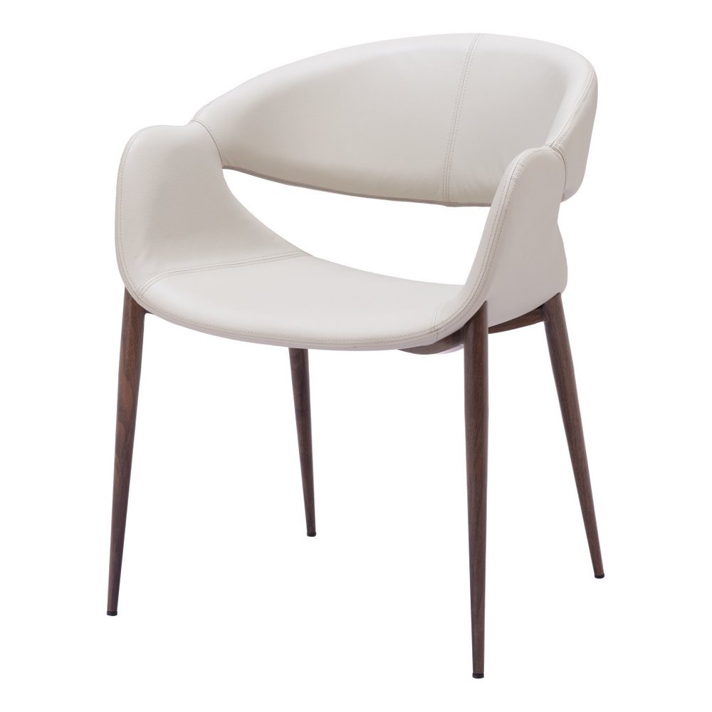 Set of Two Beige and Brown Upholstered Faux Leather Open Back Dining Arm Chairs HomeRoots