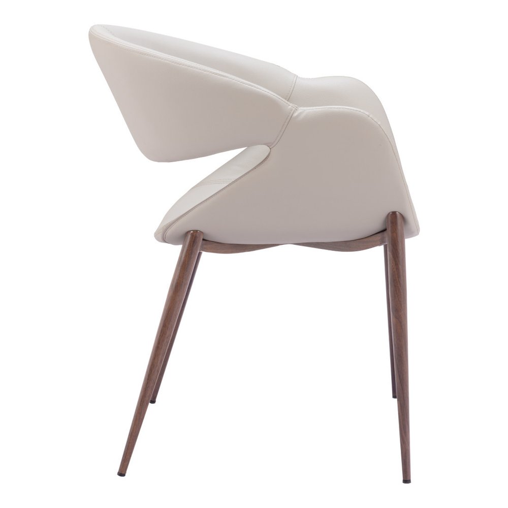 Set of Two Beige and Brown Upholstered Faux Leather Open Back Dining Arm Chairs HomeRoots