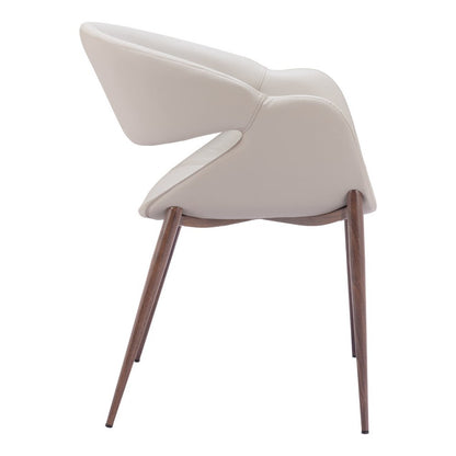 Set of Two Beige and Brown Upholstered Faux Leather Open Back Dining Arm Chairs HomeRoots
